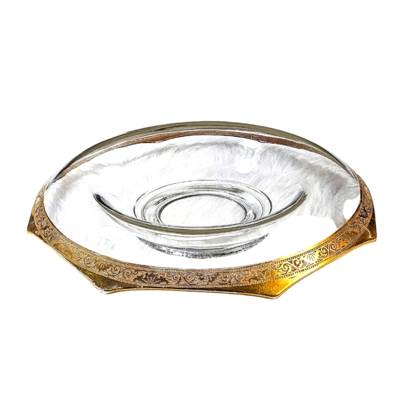 Antique Vintage Tiffin Gold Rim Glass Console Centerpiece Dish Bowl 12 in - Picture 1 of 8